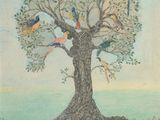 un tableau représentant un arbre sur lequel se trouvent de nombreux oiseaux