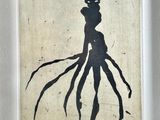 an image of a black and white drawing of a woman holding a large squid