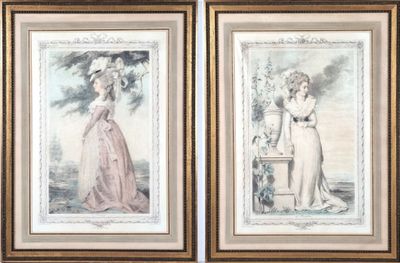 Paire de gravures anglaises, "Femmes de qualité", cadres en …
