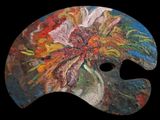 a painting of a palette with a flower on it