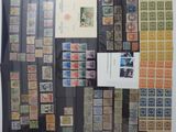 Plusieurs types de timbres sont exposés dans une vitrine.