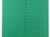 a green poster with black dots on a white background