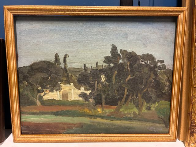 Georgette DEVROYE (XXème) « Paysage ». Huile sur carton. Signée e...