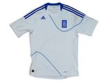 a close up of a white shirt with blue stripes on it