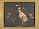 tableau représentant une femme en robe blanche entourée d'autres personnes