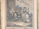 an old print of a woman and a man sitting on a bench