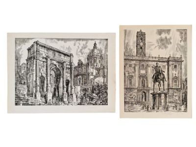 deux dessins représentant un bâtiment et un bâtiment doté d'une tour horloge