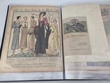 two pages of an old fashion book on a table
