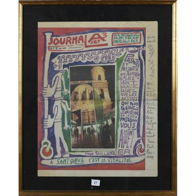 peinture représentant un homme et une femme devant une image d'un bâtiment