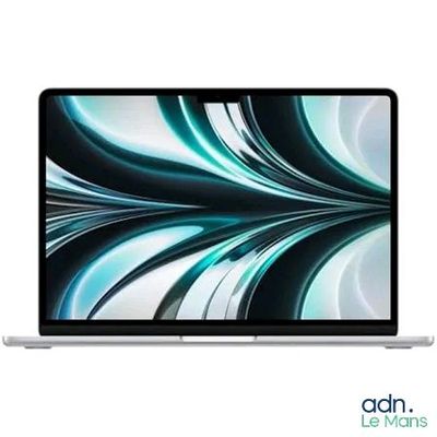 un ordinateur portable MacBook Pro d'Apple orné d'un motif tourbillonnant bleu et blanc