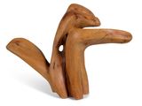 a wooden sculpture of a bird on a white background
