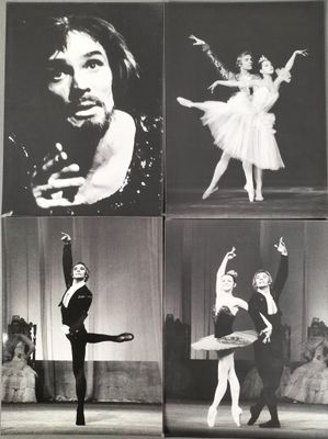 quatre photos en noir et blanc d'un homme et d'une femme en tenues de ballet