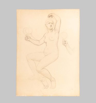 a drawing of a woman sitting on the ground holding a tennis racquet