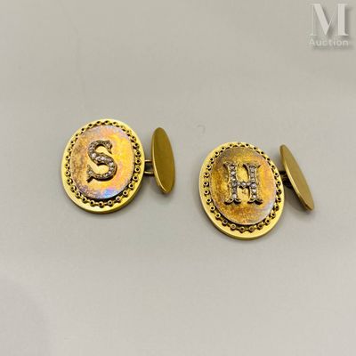 Boutons de manchette or et diamants - Photo 1