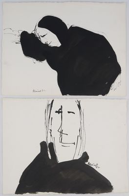 deux dessins en noir et blanc représentant le visage d'un homme et celui d'une femme