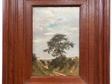 a painting of a tree in a field with a sky background