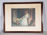 an old picture of a woman in a white dress sitting in a chair