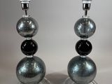 pair of black and silver glass table lamps on lucine bases
