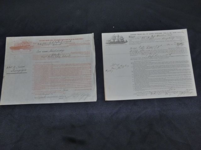 2 connaissements départ de Londres, un vers Colombo 1877 et un ve...