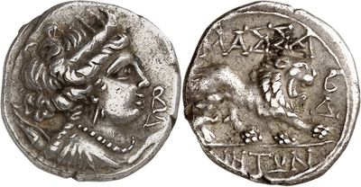 a silver coin with an image of a lion on it