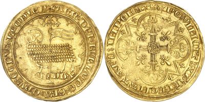 a gold coin with a cross on the front and a cross on the back