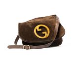 guccissi brown sued shoulder bag with gold g logo