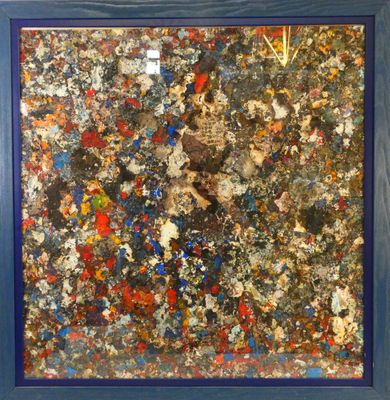 a painting with a blue frame and a blue frame with a painting on it