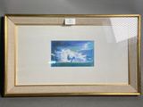 painting of a blue sky with clouds in a gold frame