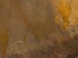 painting of a cat sitting on top of a wooden table