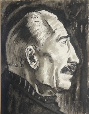 dessin représentant un homme avec une moustache et une barbichette