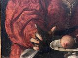a painting of a man holding a plate of food
