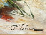 a painting of flowers in a vase on a table