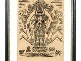 a drawing of a hindu god in a frame on a white background