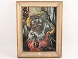tableau représentant un homme coiffé d'un chapeau, une pipe à la bouche