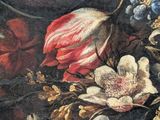 a painting of flowers in a vase on a table