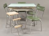 a table with four chairs and a table with four stools