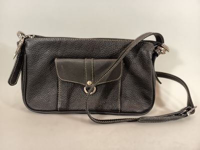 LANCASTER Sac porté épaule en cuir noir, doublure tissu bord…