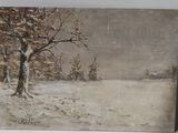 une image représentant un tableau représentant un paysage enneigé avec un arbre au premier plan