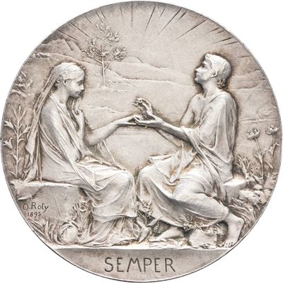 une image représentant une pièce d'argent sur laquelle figurent une femme et un homme