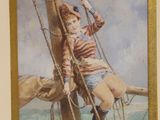 a painting of a woman sitting on a sailboat