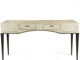 a white and black desk with two drawers on top of it