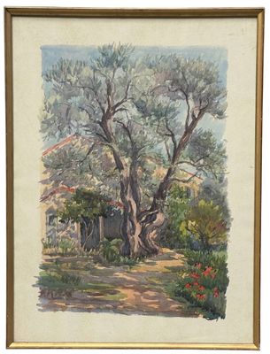 S.A. BOISZISK ? Vue de jardin Aquarelle. Signé en bas à droi…