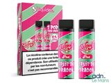 une boîte contenant deux « vapors » roses et verts à côté d'une boîte de « vapors » roses et verts