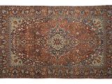 tapis persan antique à motif de médaillon sur fond rouge