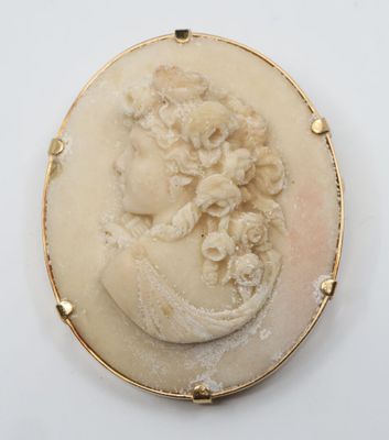 a close up of a picture of a woman ' s face on a broocher