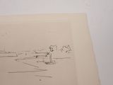 a drawing of a man walking a dog on the beach