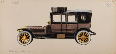 drawing of an old car with luggage on top of it