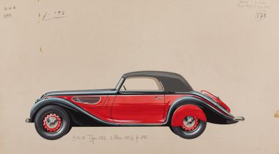 une image représentant le dessin d'une voiture rouge et noire