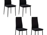 lot de quatre chaises de salle à manger en cuir noir avec des pieds en métal
