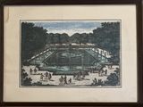 painting of a tennis court in a park with people playing tennis